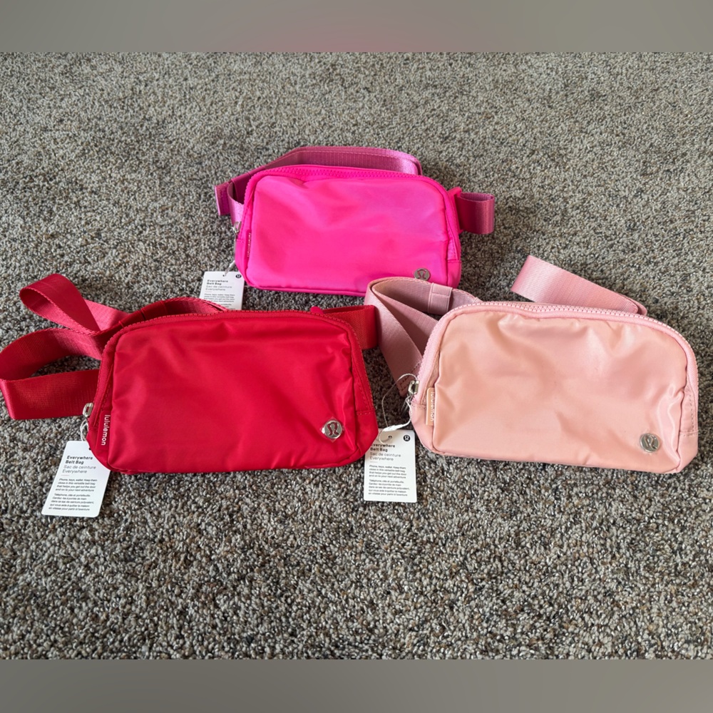 Lululemon bundle red hot pink and light pink belt bags